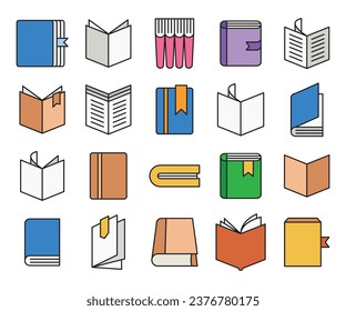 Buch- und Notebook-Symbolsatz Vektorgrafik