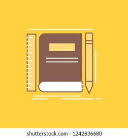 Book, notebook, notepad, pocket, sketching Flat Line Filled Icon. Beautiful Logo button over yellow background for UI and UX, website or mobile application
