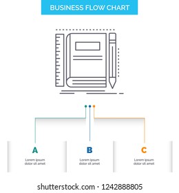 Book, notebook, notepad, pocket, sketching Business Flow Chart Design with 3 Steps. Line Icon For Presentation Background Template Place for text