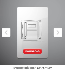 Book, notebook, notepad, pocket, sketching Line Icon in Carousal Pagination Slider Design & Red Download Button