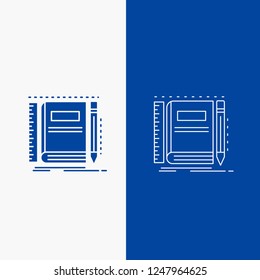 Book, notebook, notepad, pocket, sketching Line and Glyph web Button in Blue color Vertical Banner for UI and UX, website or mobile application