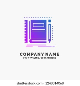 Book, notebook, notepad, pocket, sketching Purple Business Logo Template. Place for Tagline.