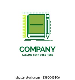 Book, notebook, notepad, pocket, sketching Flat Business Logo template. Creative Green Brand Name Design.