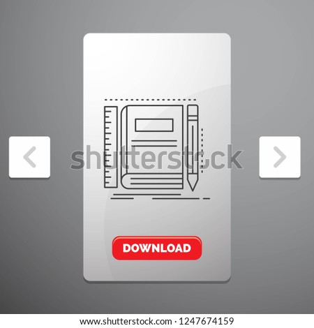 Book, notebook, notepad, pocket, sketching Line Icon in Carousal Pagination Slider Design & Red Download Button
