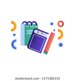 Book, notebook and pencil education concept, school supplies vector Illustration on a white background