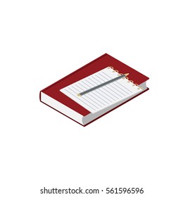 Book and notebook with pencil. Vector illustration. Isometric.