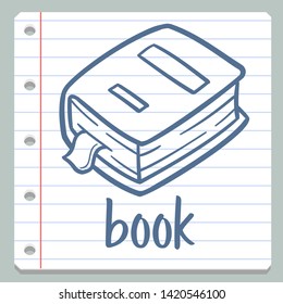 Book Notebook School Objects. Teacher Learning Doodle. Icon Symbol Sketch. Line Hand Drawn Art.