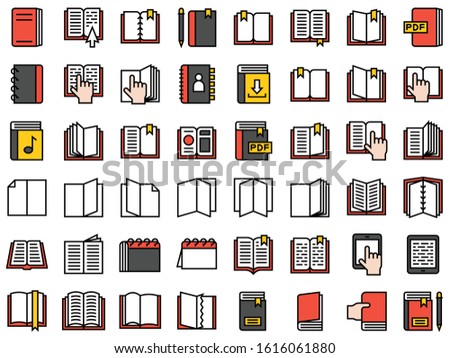 Book and Notebook vector icon set, filled style