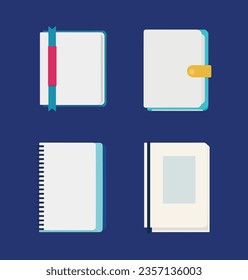 Book, notepad, pen, paper and notebook icons