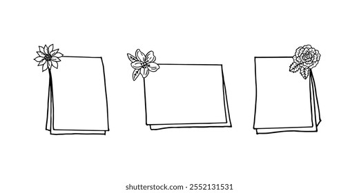 Book notes with flower pins, doodle vector cartoon illustration.