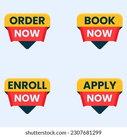 book now apply now order now and enroll now label clipart set