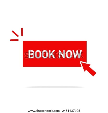 Book now badge isolated on white background. Concept of reserve room or hostel or motel.