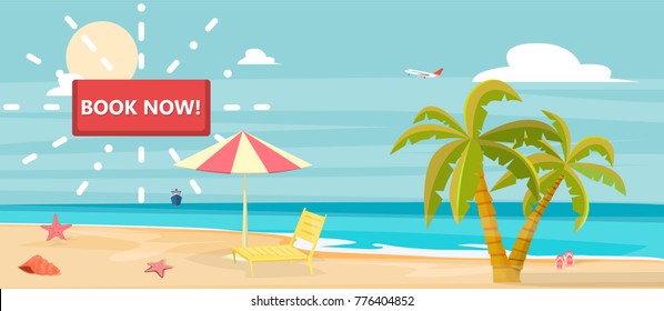 Book now banner beach holiday