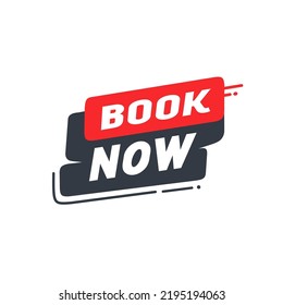 Book now banner design. Vector illustration on white background.