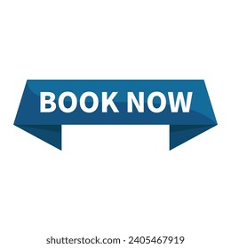 Book Now In Blue Rectangle Ribbon Shape For Reservation Sale Promotion Business Marketing Social Media Information
