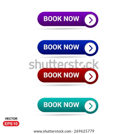 Book Now Button. Abstract beautiful text button with icon. Purple Button, Blue Button, Red Button, Green Button, Turquoise button. web design element. Call to action icon button