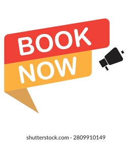 Book Now Button Icon with text and announcement mike. Perfect for product booking, mobile apps, landing pages, and Online Booking.