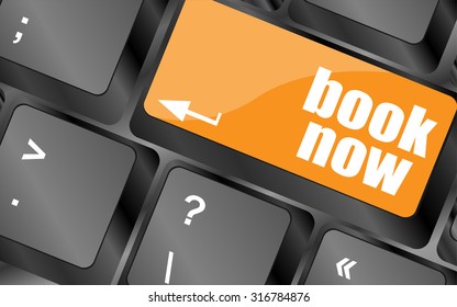 Book now button on keyboard key, web icon, web button, vector illustration