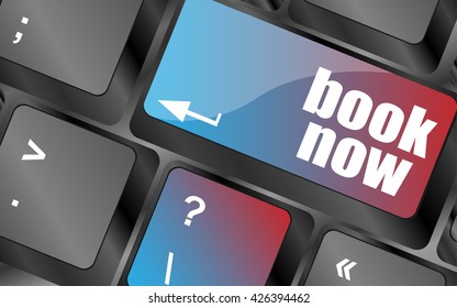 Book now button on keyboard key, web icon, web button vector