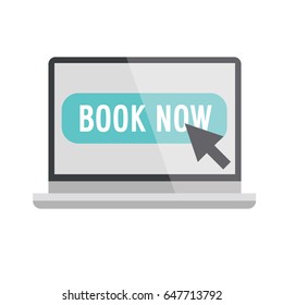 BOOK NOW button on laptop screen
