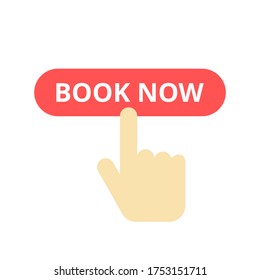 Book now button vector. Flat design on white background.