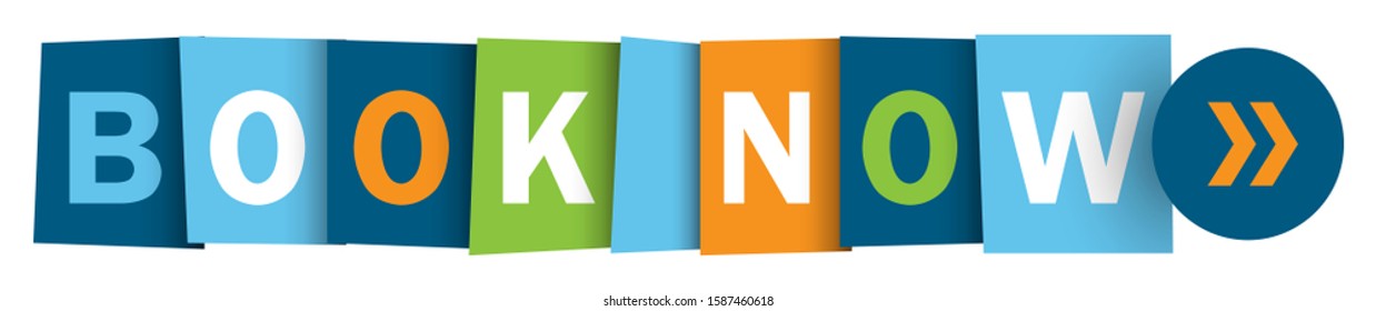BOOK NOW colorful vector typographic web button