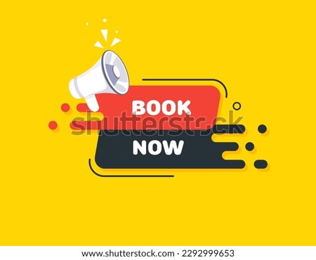 Book now. Flat, color, banner book now. Vector illustration.