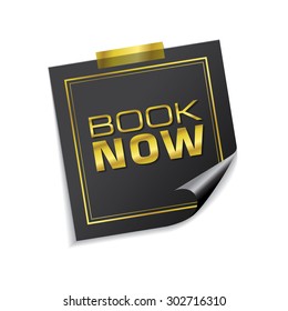 Book Now Golden Sticky Notes Vector Icon Design