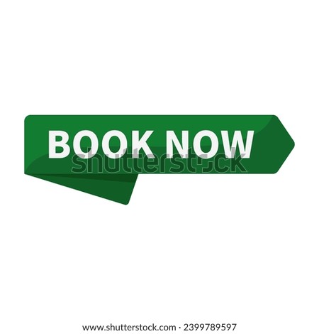 Book Now In Green Rectangle Ribbon Shape For Sale Promotion Business Information Marketing Social Media
