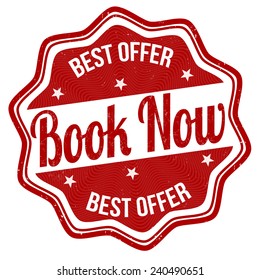 Book now grunge rubber stamp on white background, vector illustration
