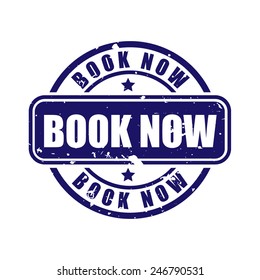 Book now, grunge stamp, vector illustrator
