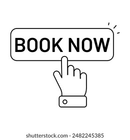 Book now and hand point icon, Online booking symbol isolated background, vector illustration.