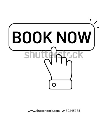 Book now and hand point icon, Online booking symbol isolated background, vector illustration.