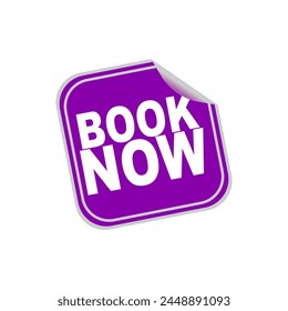 Book now purple Label, Sign, stickers and symbol.