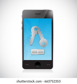 book now reservation on a mobile phone. isolated illustration over white