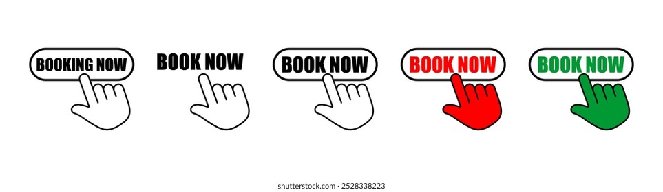 Book now vector icons set.
