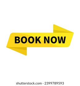 Book Now In Yellow Ribbon Rectangle Shape For Sale Promotion Business Information Marketing Social Media
