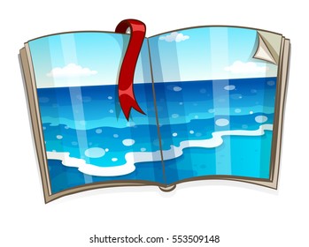 Book with ocean scene illustration