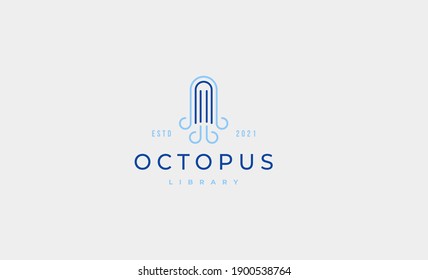 Ilustración del icono del vector de diseño del logotipo del libro Octopus