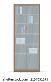 book office storage cabinet made of wood on white background isolated vector graphic