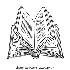 Book old vintage open sketch hand drawn Vector illustration.