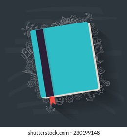 Book on blackboard background,vector