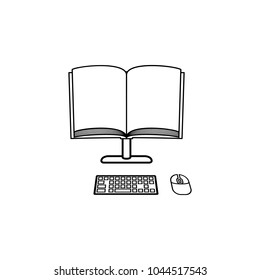 book on computer screen icon. Element of online education icon for mobile concept and web apps. Thin line  icon for website design and development, app development on white background