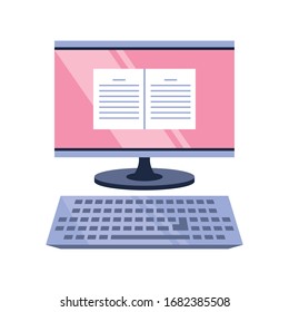 book on the computer screen, online education vector illustration design