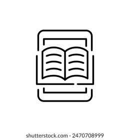 Book on electronic tablet. Digital reading device. Online libraries and bookstores. Pixel perfect, editable stroke vector icon