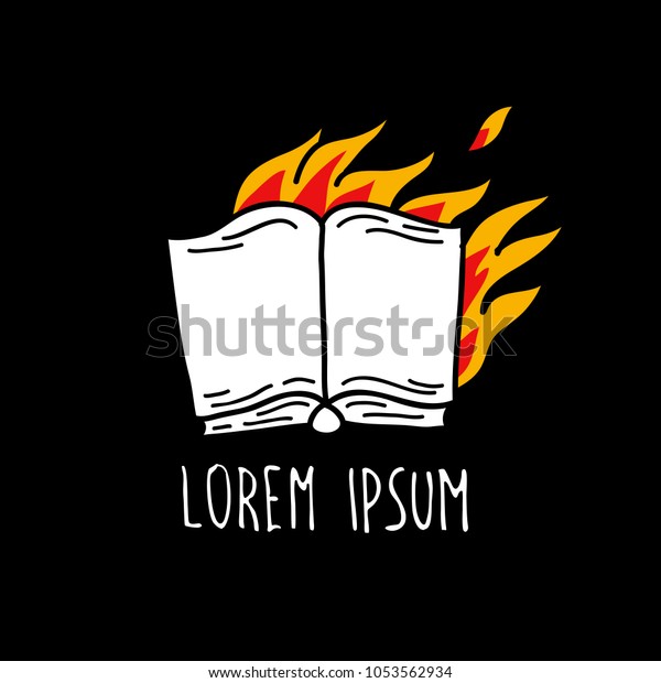 Book On Fire Illustration Traditional Tattoo Stock Vector (Royalty Free