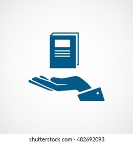 Book On Hand Blue Flat Icon On White Background