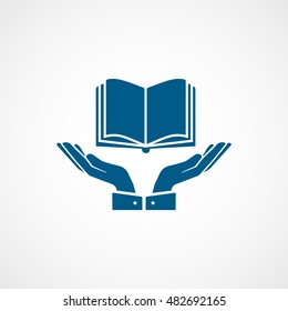 Book On Hand Blue Flat Icon On White Background