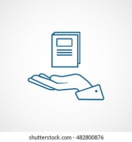 Book On Hand Blue Line Icon On White Background