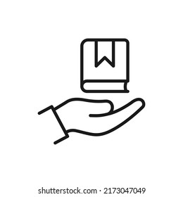 Book on hand. Bookmark icon line style isolated. Vector illustration